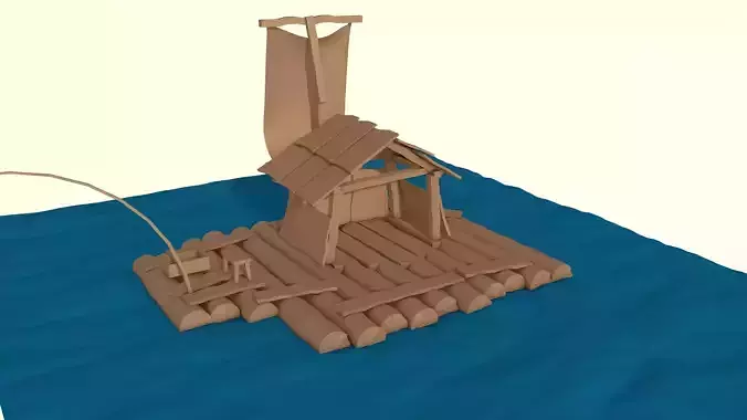 Wooden Raft low-poly 3d model