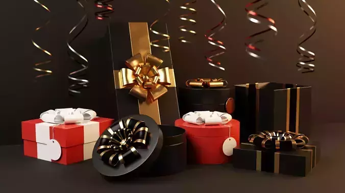 Gift box set of 18 with 16 twirly decorations as a bonus 3D model