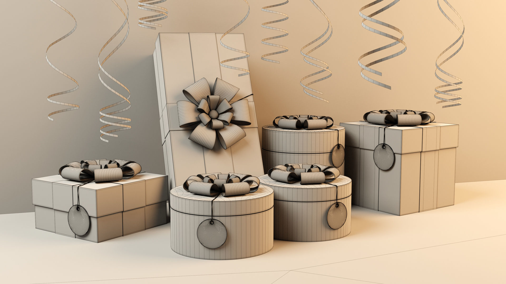Gift box set of 18 with 16 twirly decorations as a bonus 3D model_5