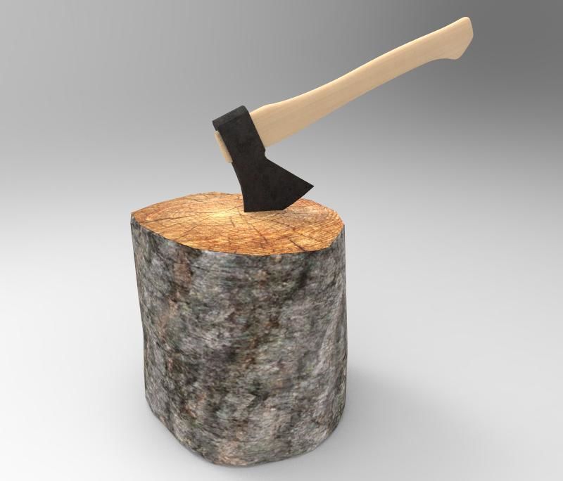 Axe and Log Low-poly 3D model_5