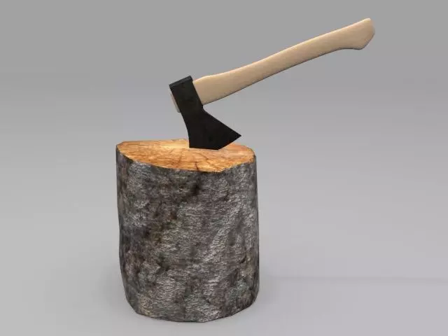 Axe and Log Low-poly 3D model_0