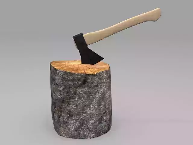 Axe and Log Low-poly 3D model