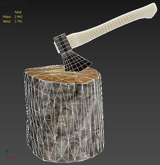 Axe and Log Low-poly 3D model_4