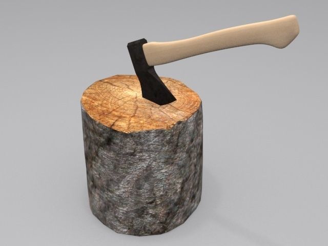 Axe and Log Low-poly 3D model_1