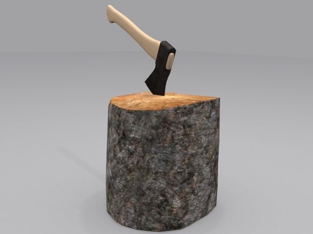 Axe and Log Low-poly 3D model_3