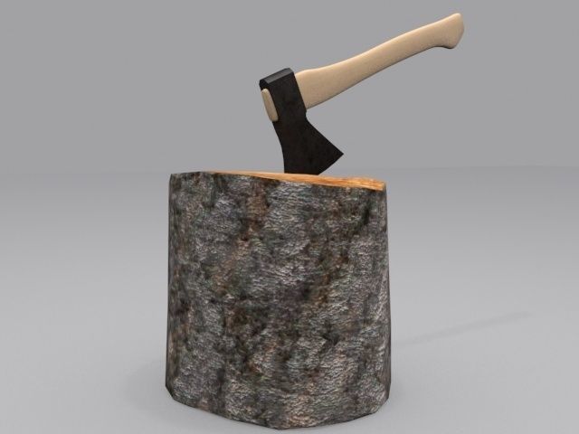 Axe and Log Low-poly 3D model_2