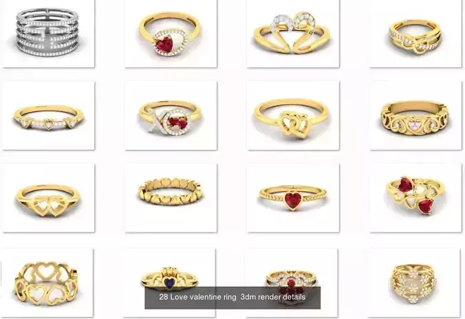 115 Love Valentine Ring Earrings Pendant 3dm render details  3D Model Collection
