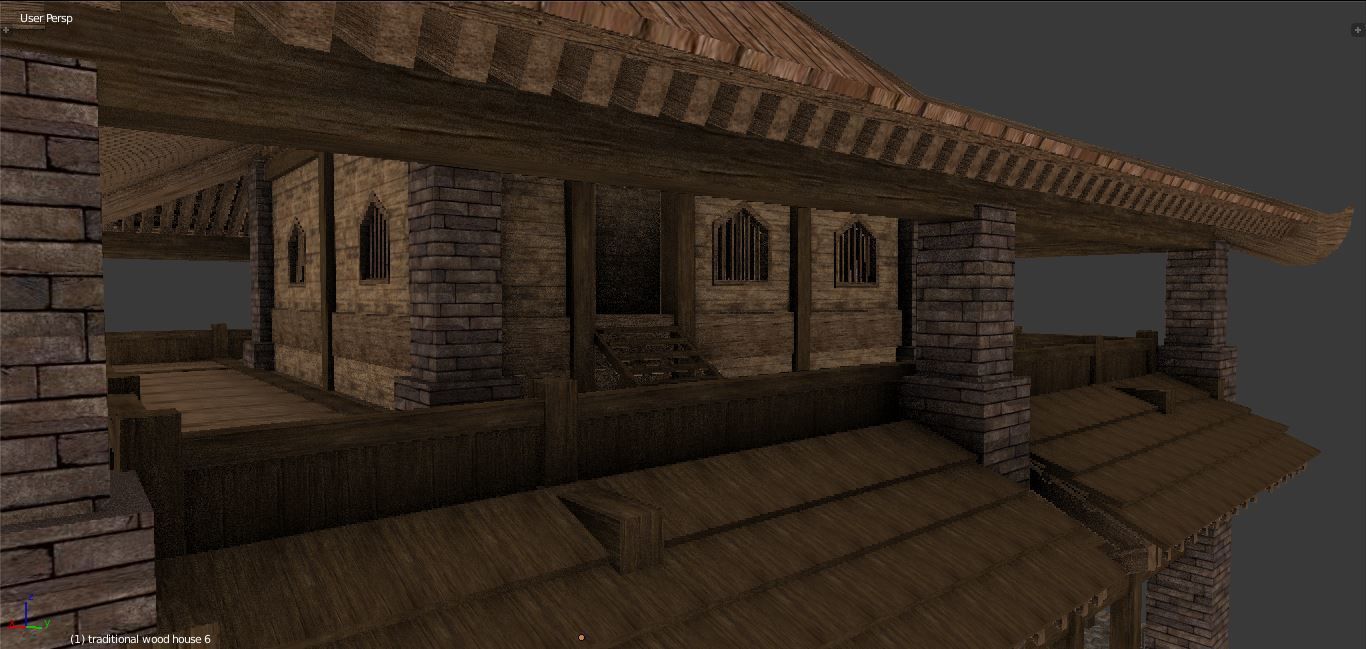 Medieval wood house 3 floors enterable 3D model_1