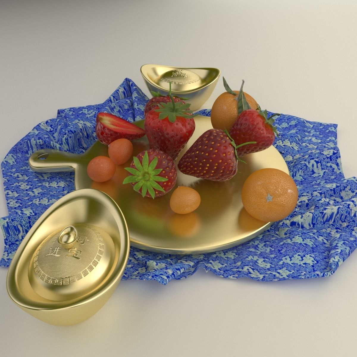 Chinese Gold Ingot 3D model_1