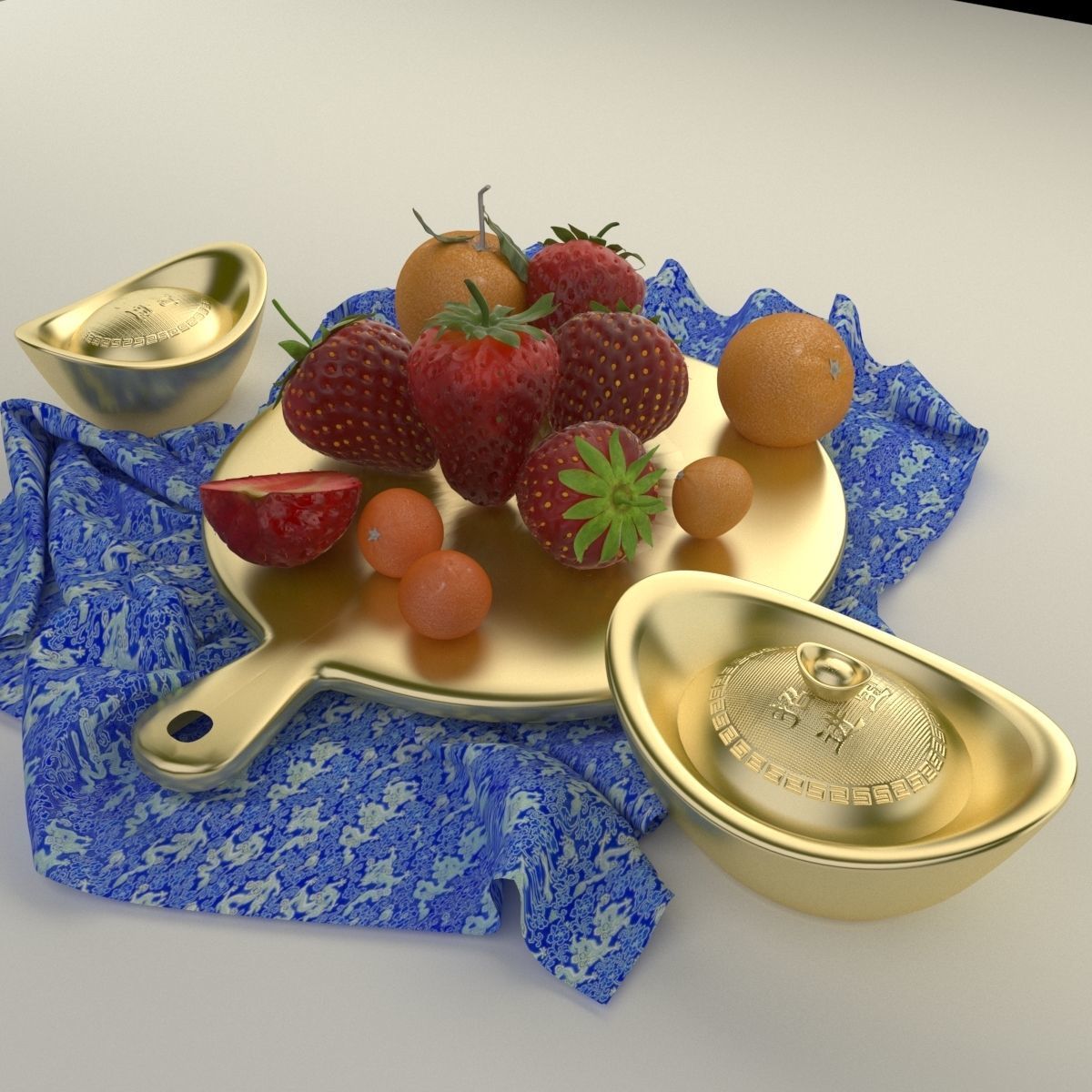 Chinese Gold Ingot 3D model_4