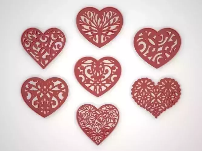 hearts set of heart cut outs 3D print model