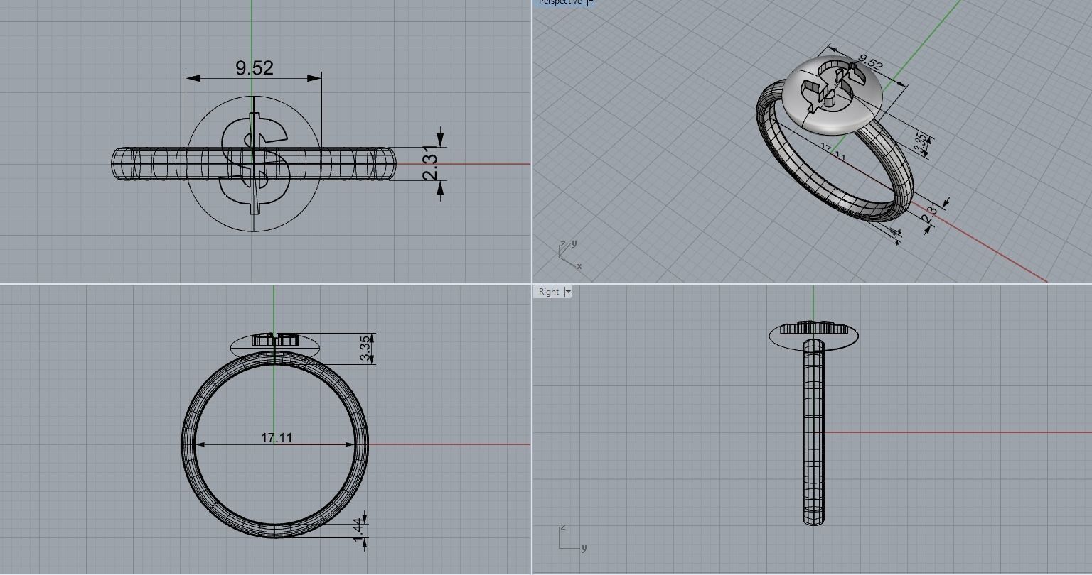 new fashion round dollar money jewelry ring printable 3D print model_1