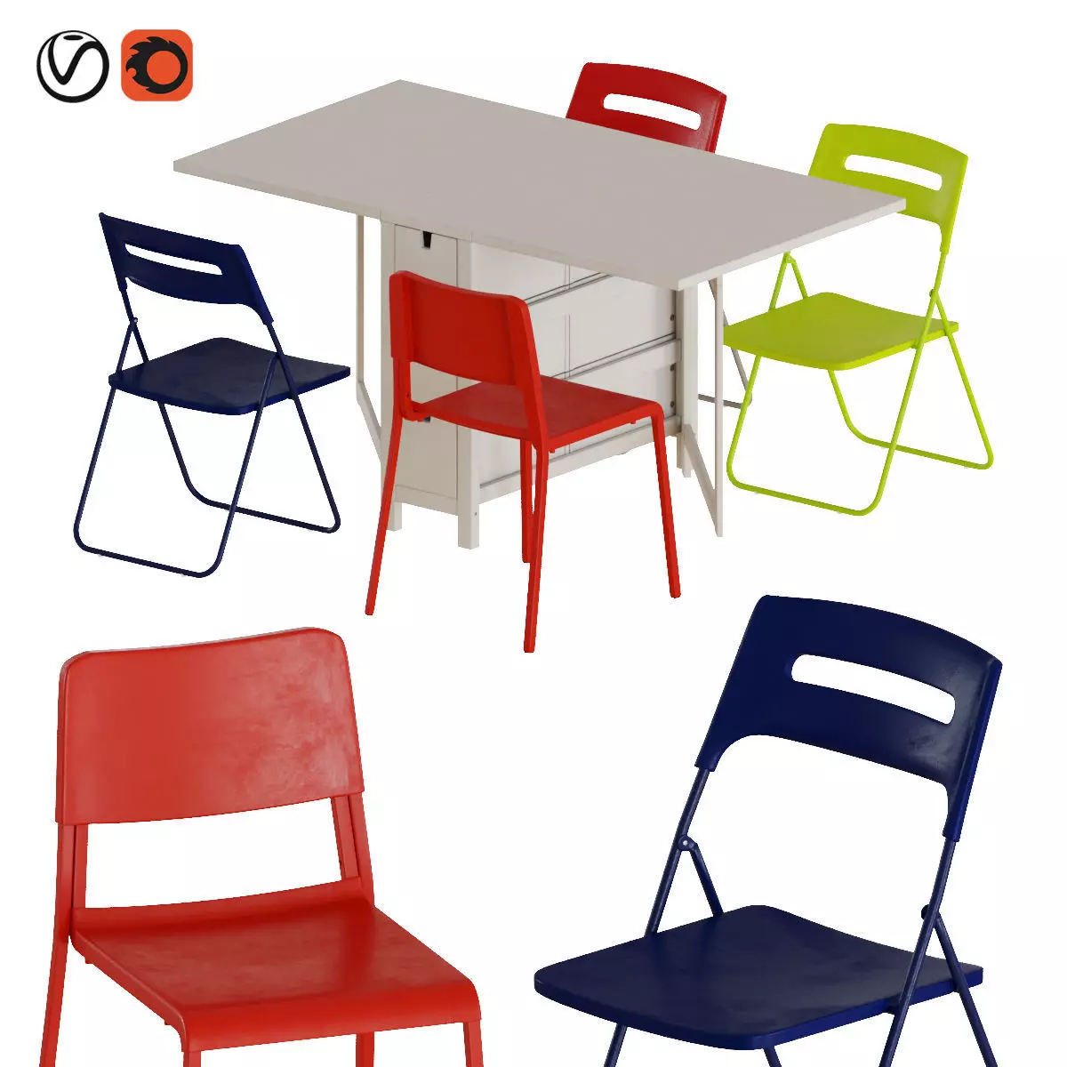 NORDEN Gateleg table and chairs 2 3D model_0