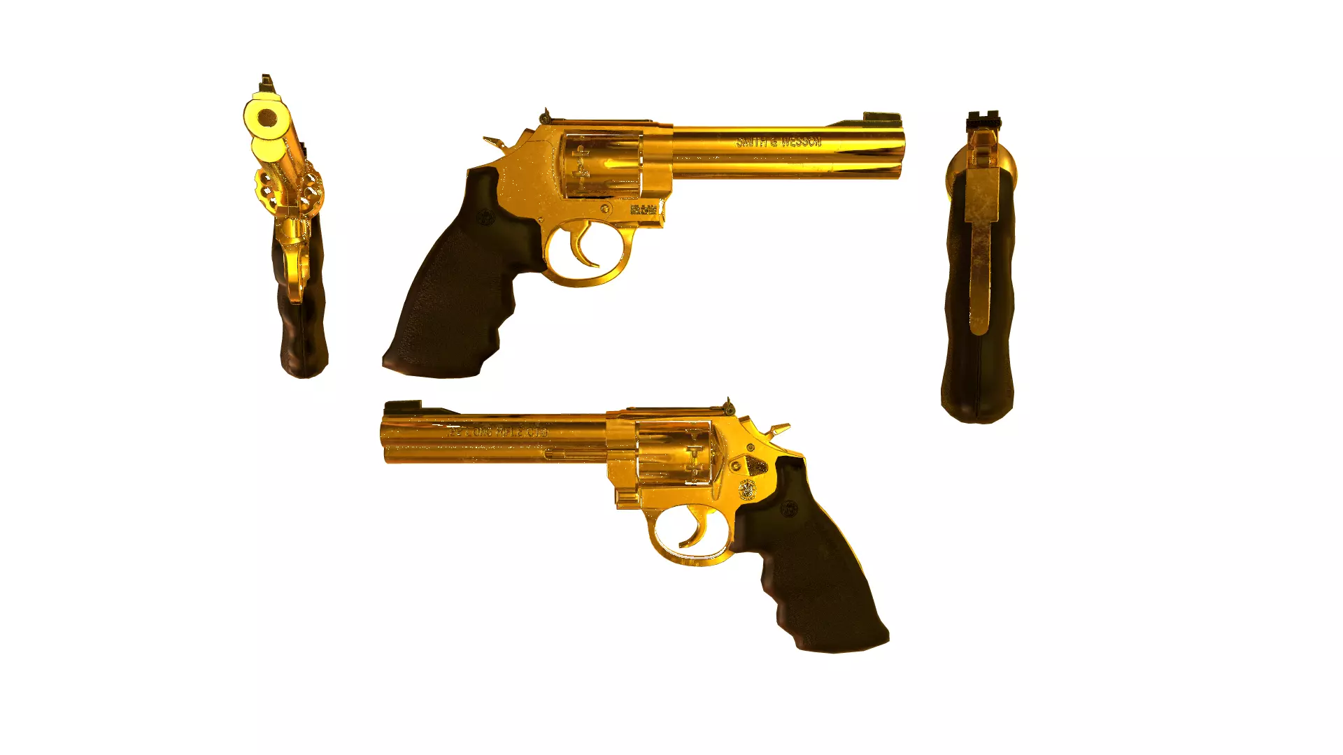 Golden Revolver with 10 Rounds Capacity Low-poly 3D model_0