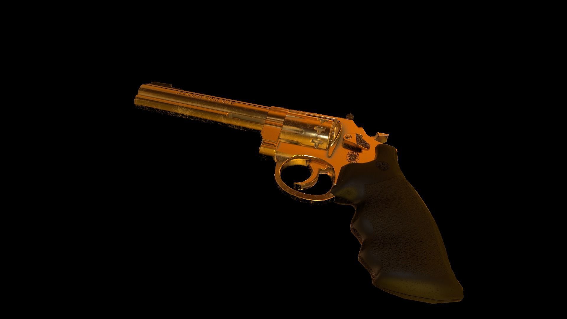 Golden Revolver with 10 Rounds Capacity Low-poly 3D model_2