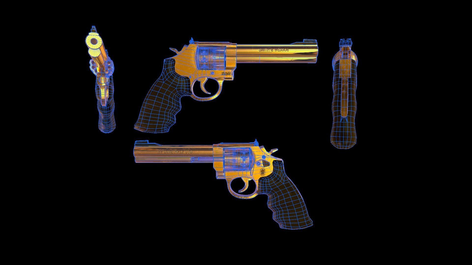 Golden Revolver with 10 Rounds Capacity Low-poly 3D model_1