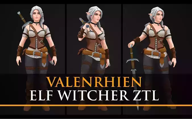 Elf Witcher Rigged - Valenrhien for videogames Low-poly 3D model