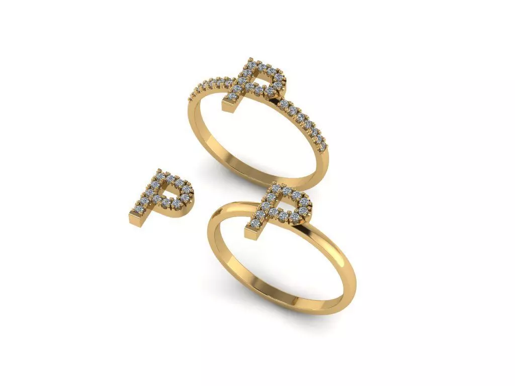 Alphabet letter ring P 3D print model_0