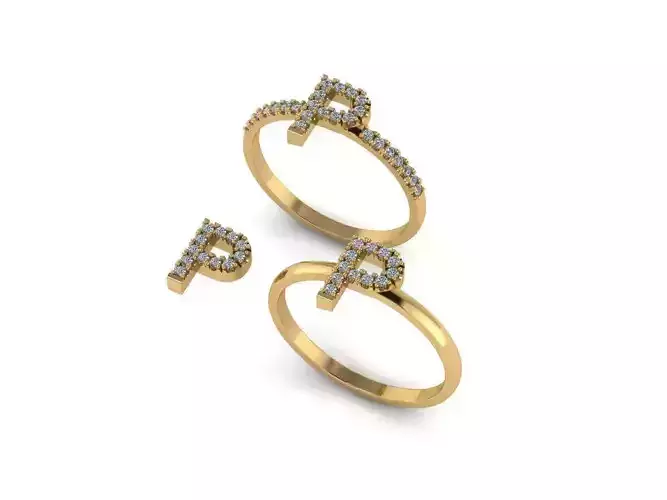 Alphabet letter ring P 3D print model