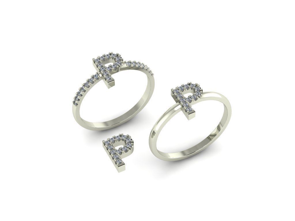 Alphabet letter ring P 3D print model_18