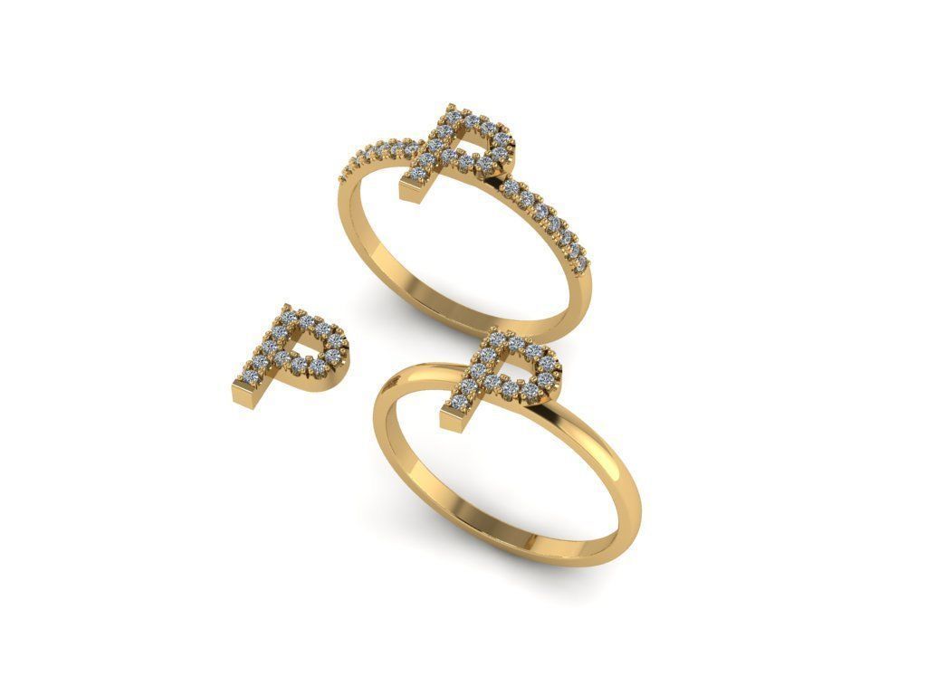 Alphabet letter ring P 3D print model_13