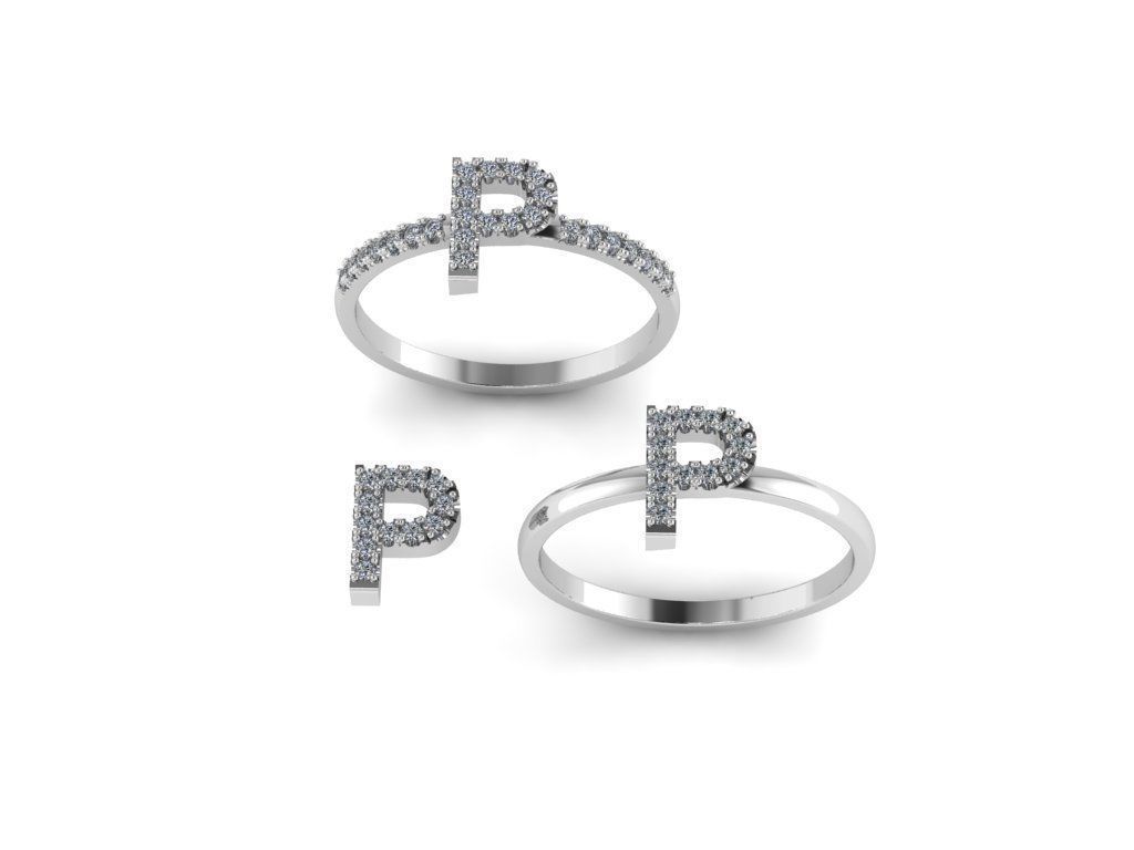 Alphabet letter ring P 3D print model_6
