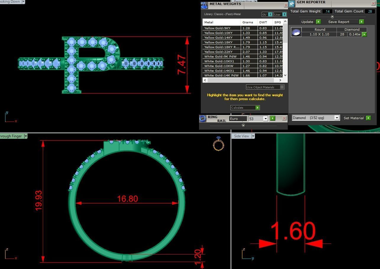 Alphabet letter ring P 3D print model_3