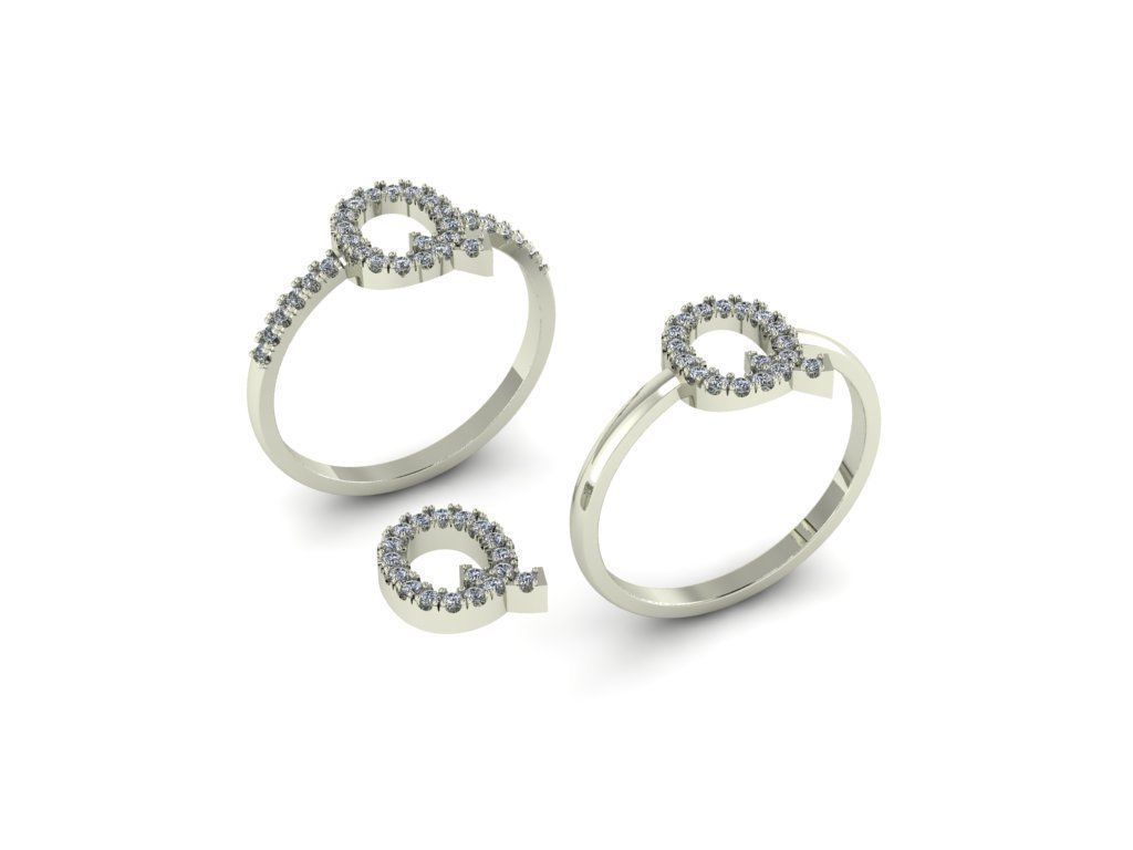 Alphabet letter ring Q 3D print model_4