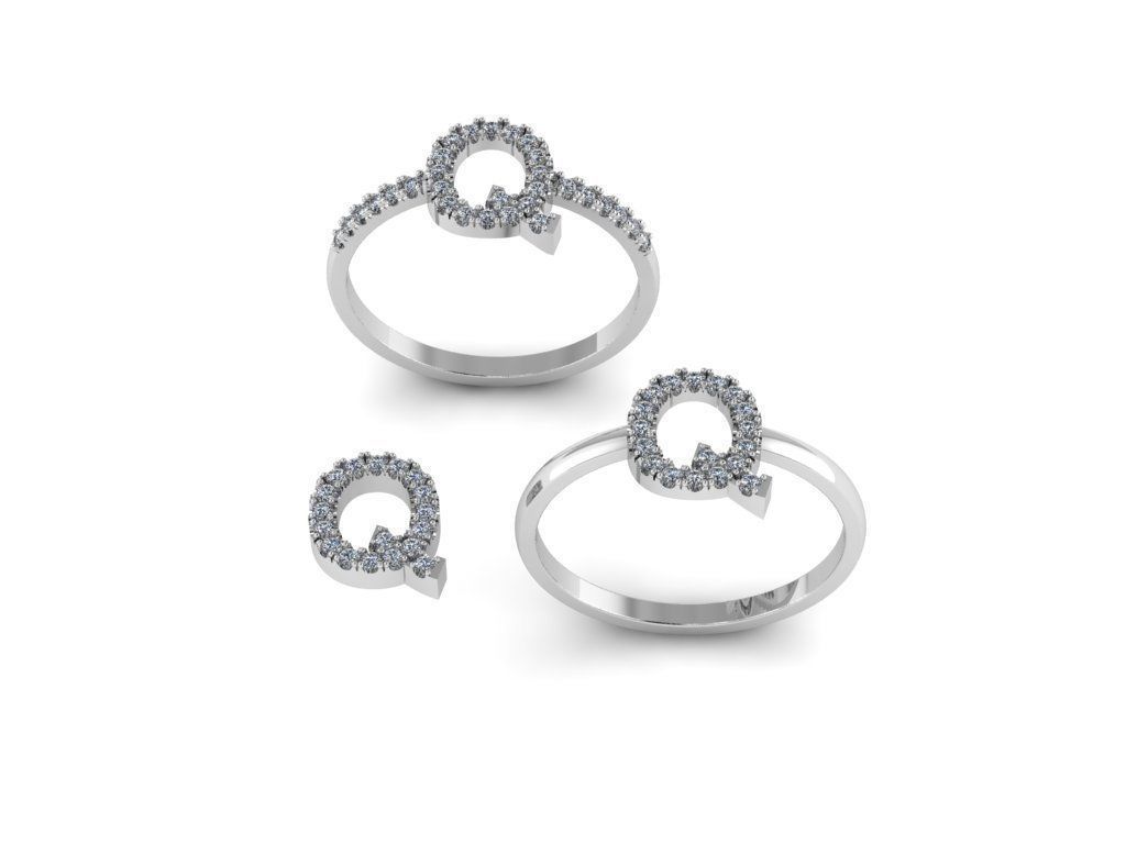 Alphabet letter ring Q 3D print model_15
