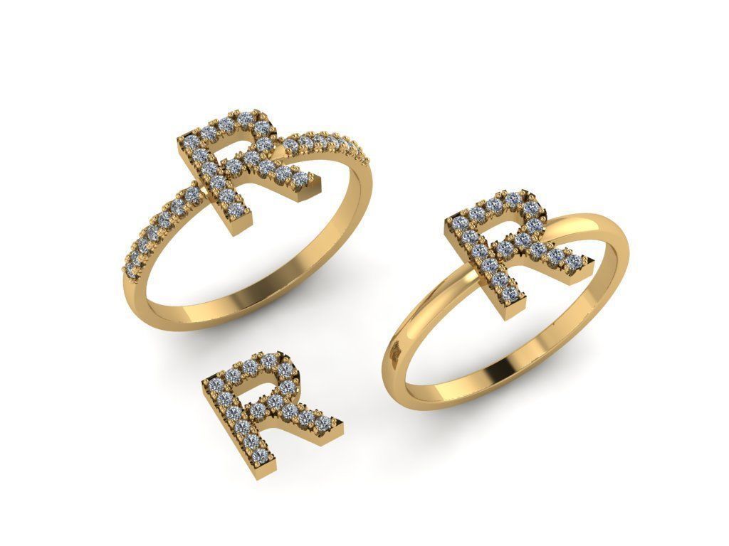Alphabet letter ring R 3D print model_7