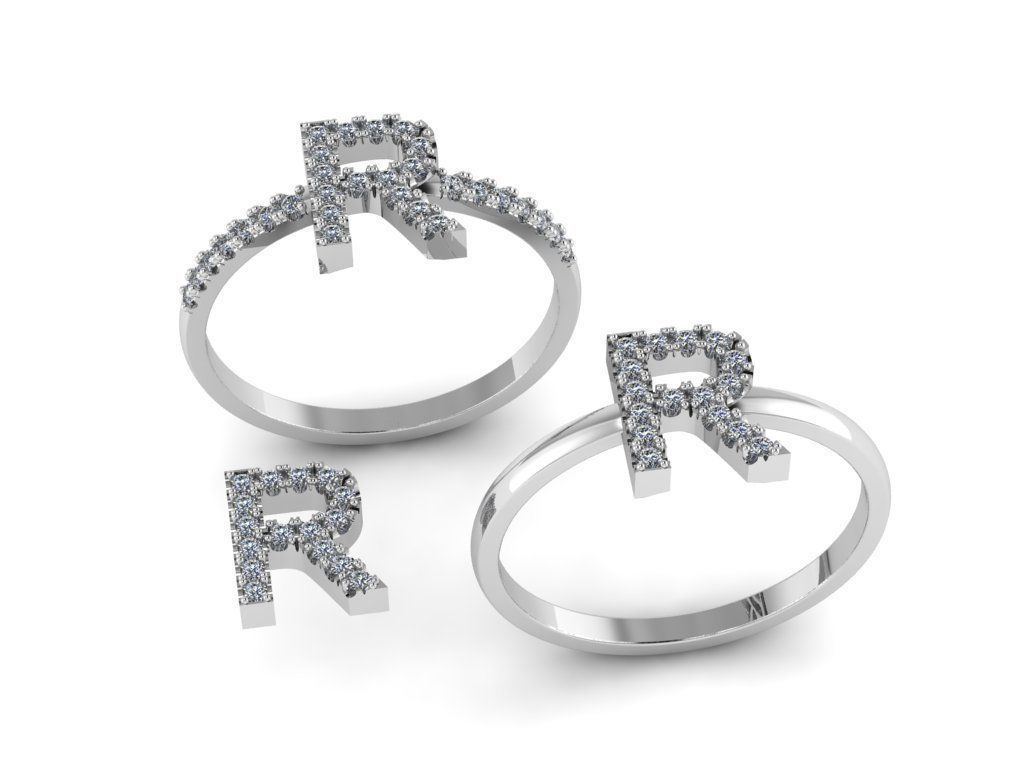 Alphabet letter ring R 3D print model_12