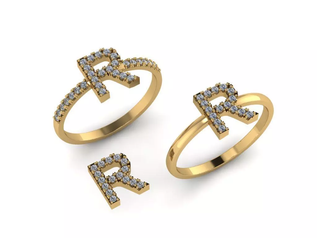 Alphabet letter ring R 3D print model_0