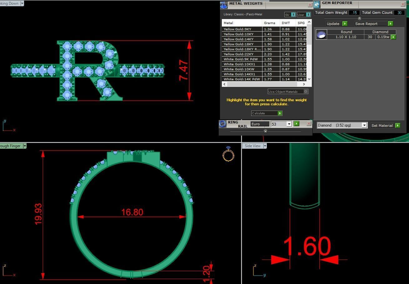 Alphabet letter ring R 3D print model_3