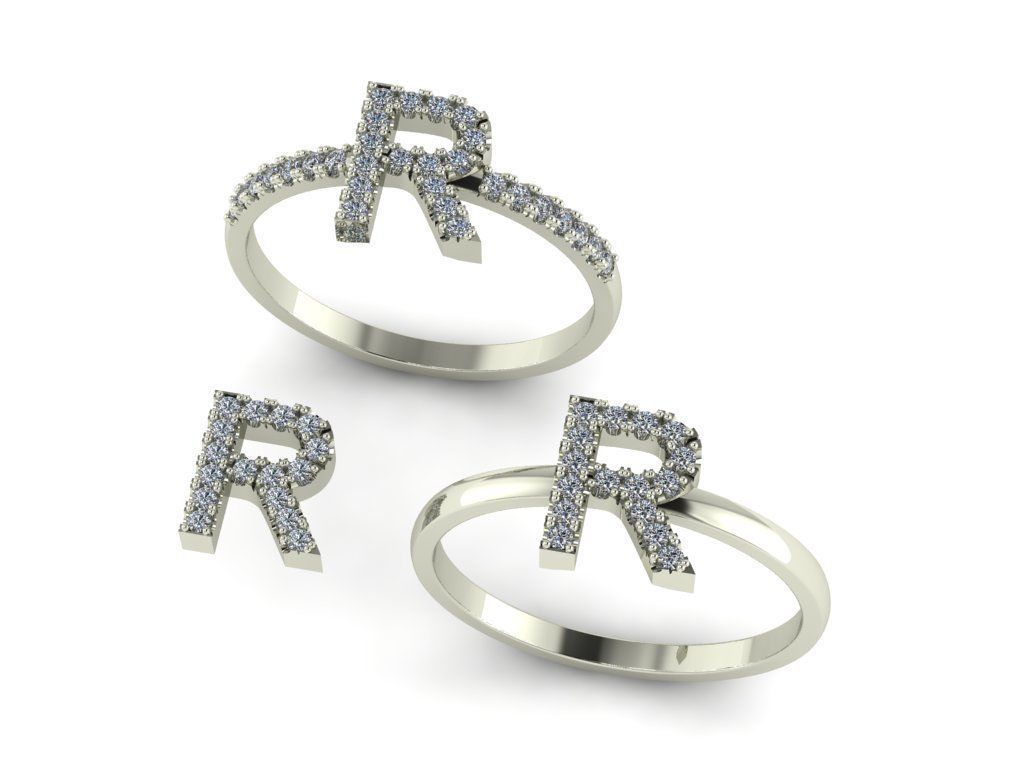 Alphabet letter ring R 3D print model_17