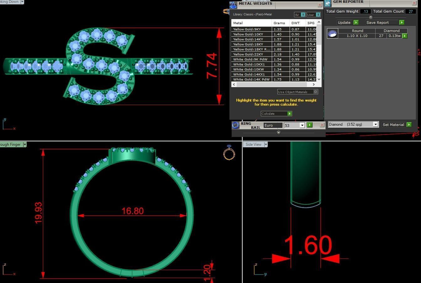 Alphabet letter ring S 3D print model_3