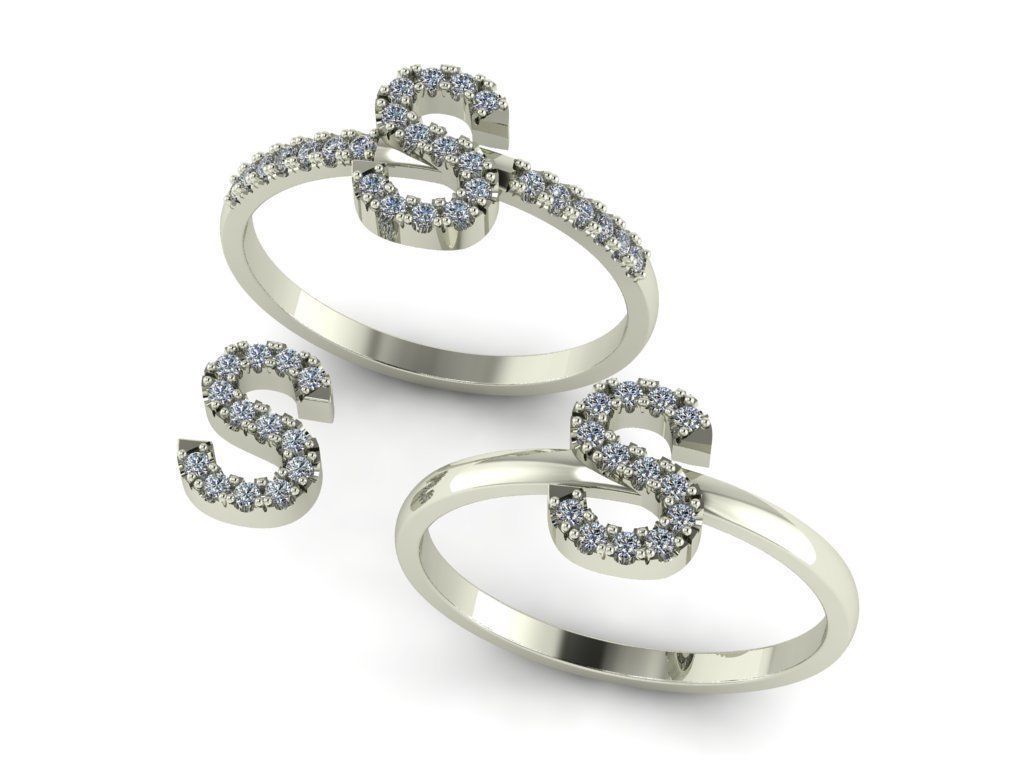 Alphabet letter ring S 3D print model_9