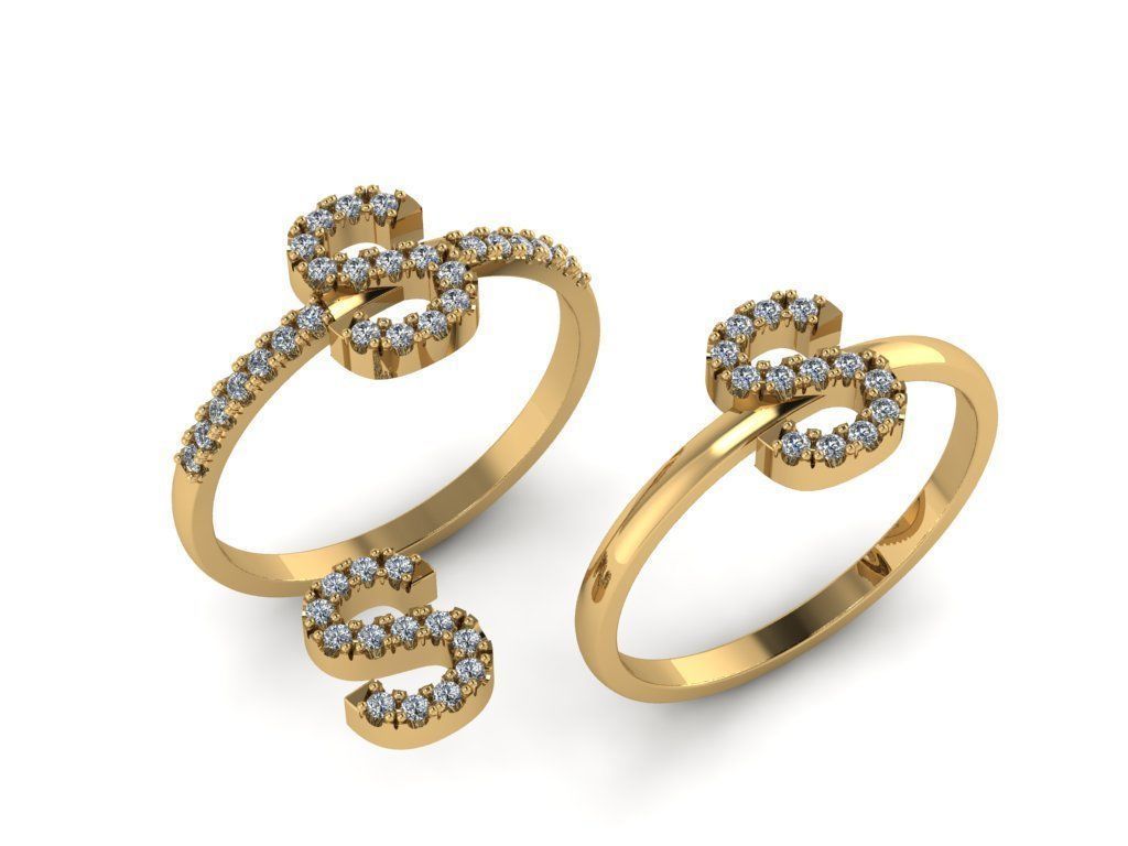 Alphabet letter ring S 3D print model_13