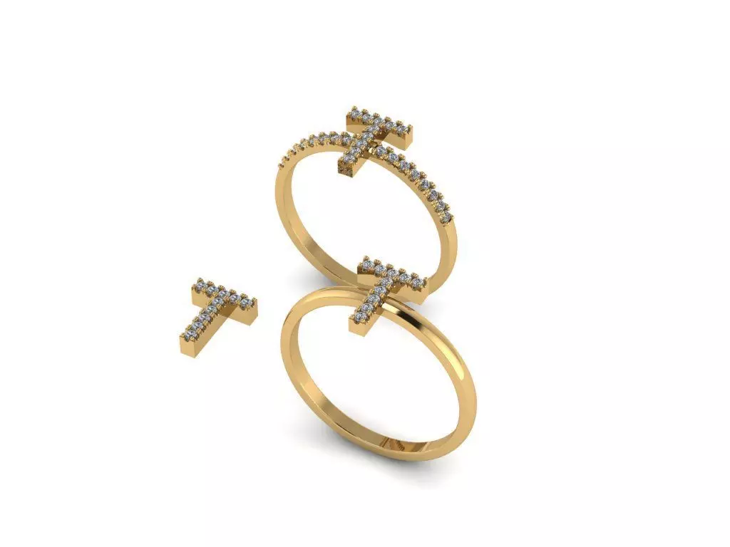 Alphabet letter ring T 3D print model_0