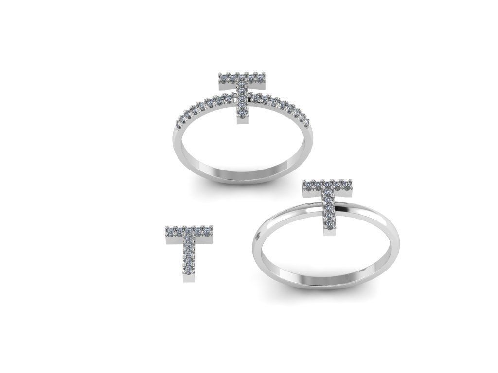 Alphabet letter ring T 3D print model_1