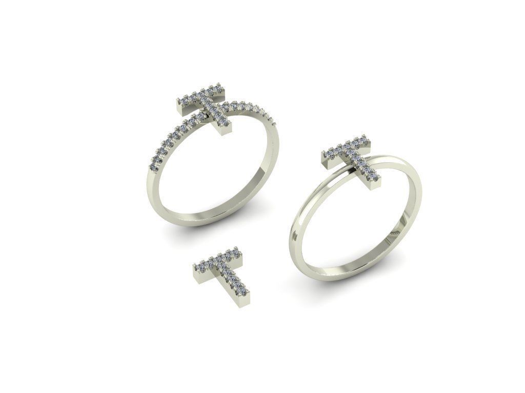 Alphabet letter ring T 3D print model_9