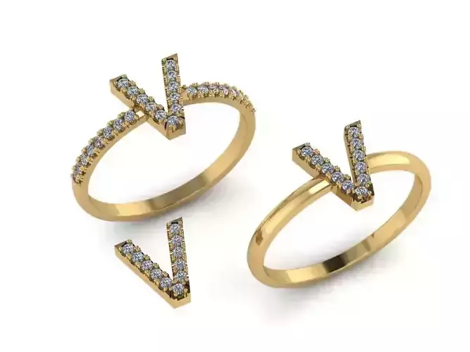Alphabet letter ring V 3D print model