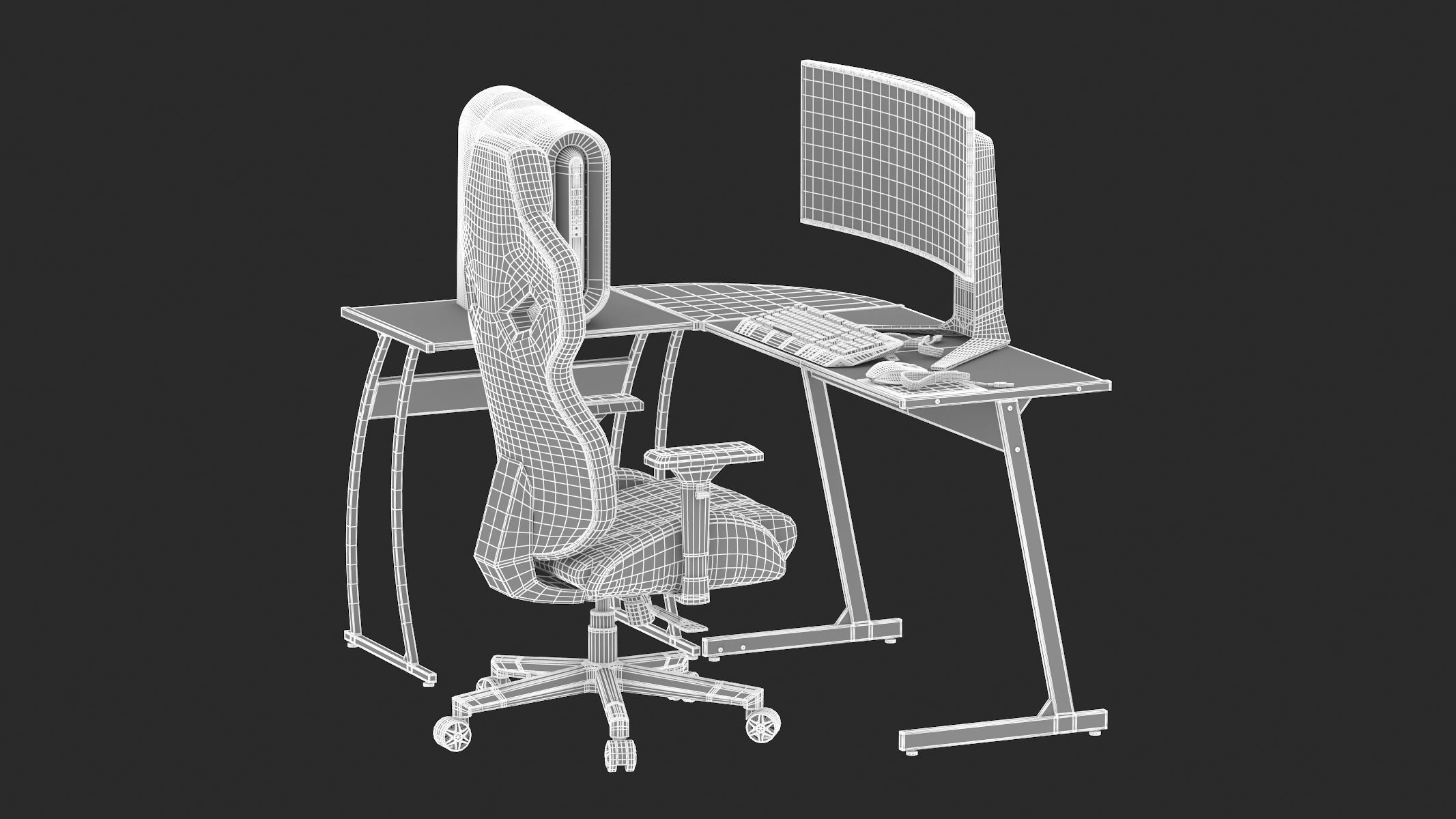 Gaming Set desk with chair and monitor 3D model_23