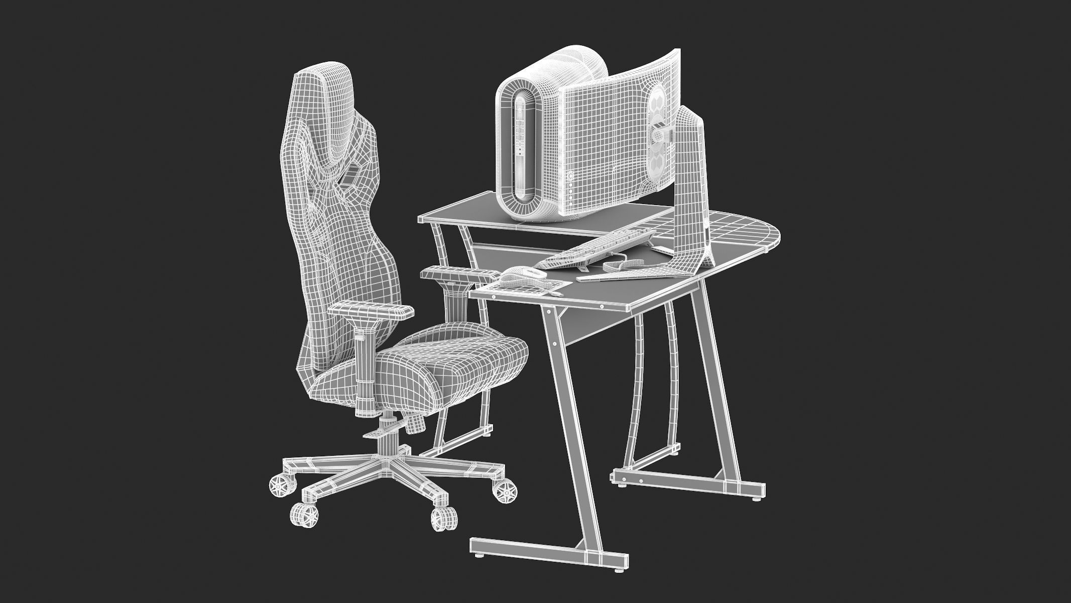 Gaming Set desk with chair and monitor 3D model_21