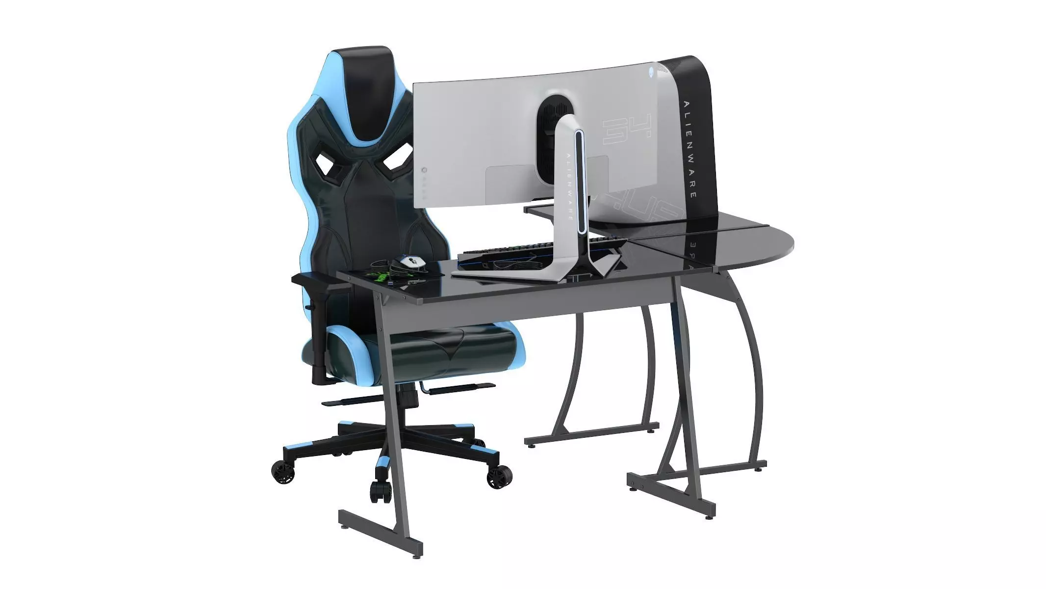 Gaming Set desk with chair and monitor 3D model_0