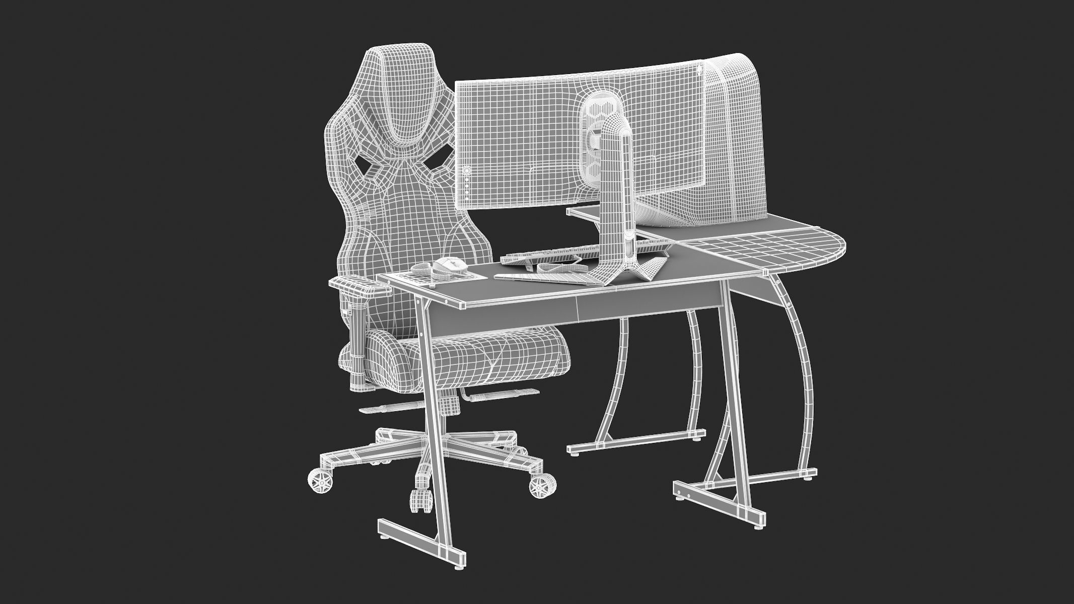 Gaming Set desk with chair and monitor 3D model_20