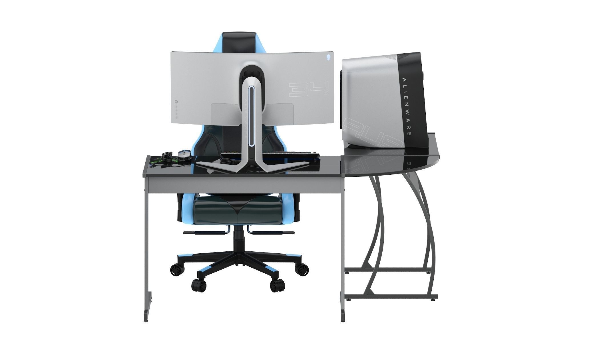 Gaming Set desk with chair and monitor 3D model_9