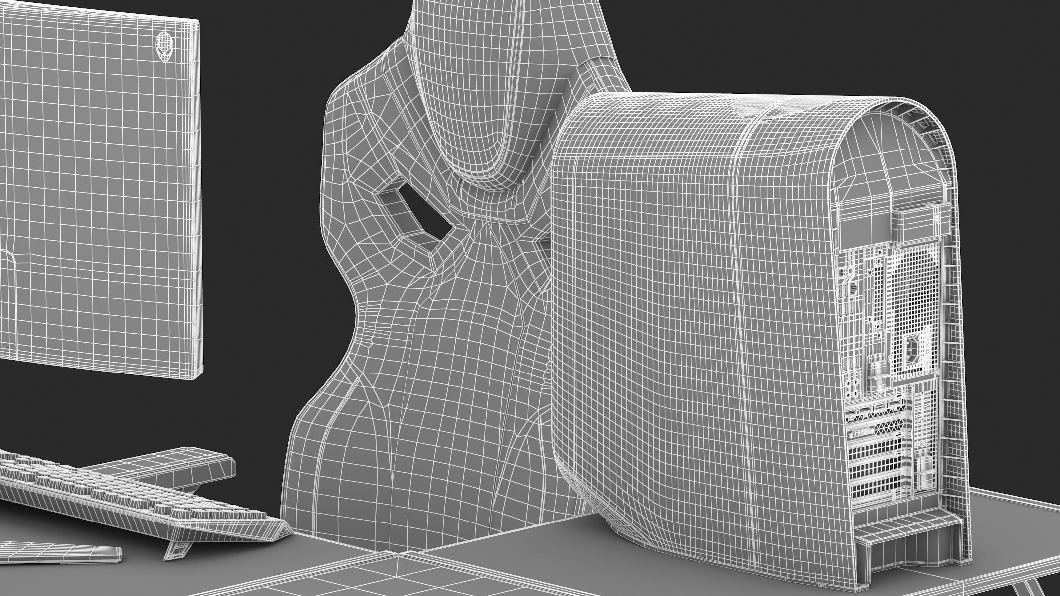 Gaming Set desk with chair and monitor 3D model_38