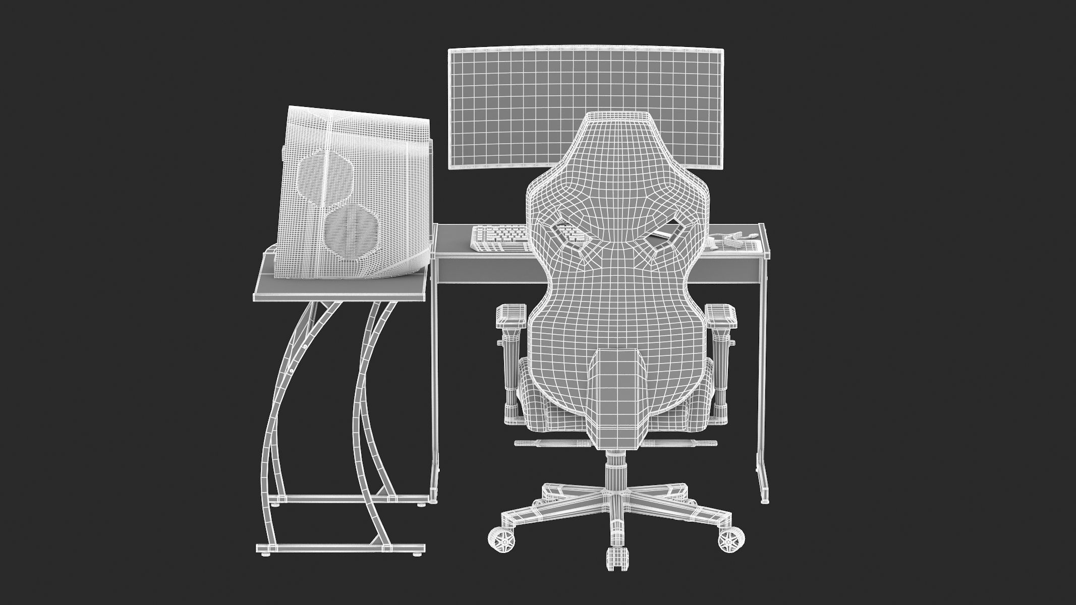 Gaming Set desk with chair and monitor 3D model_25