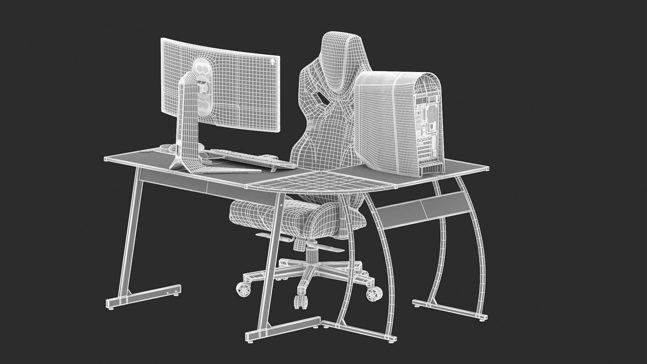 Gaming Set desk with chair and monitor 3D model_28