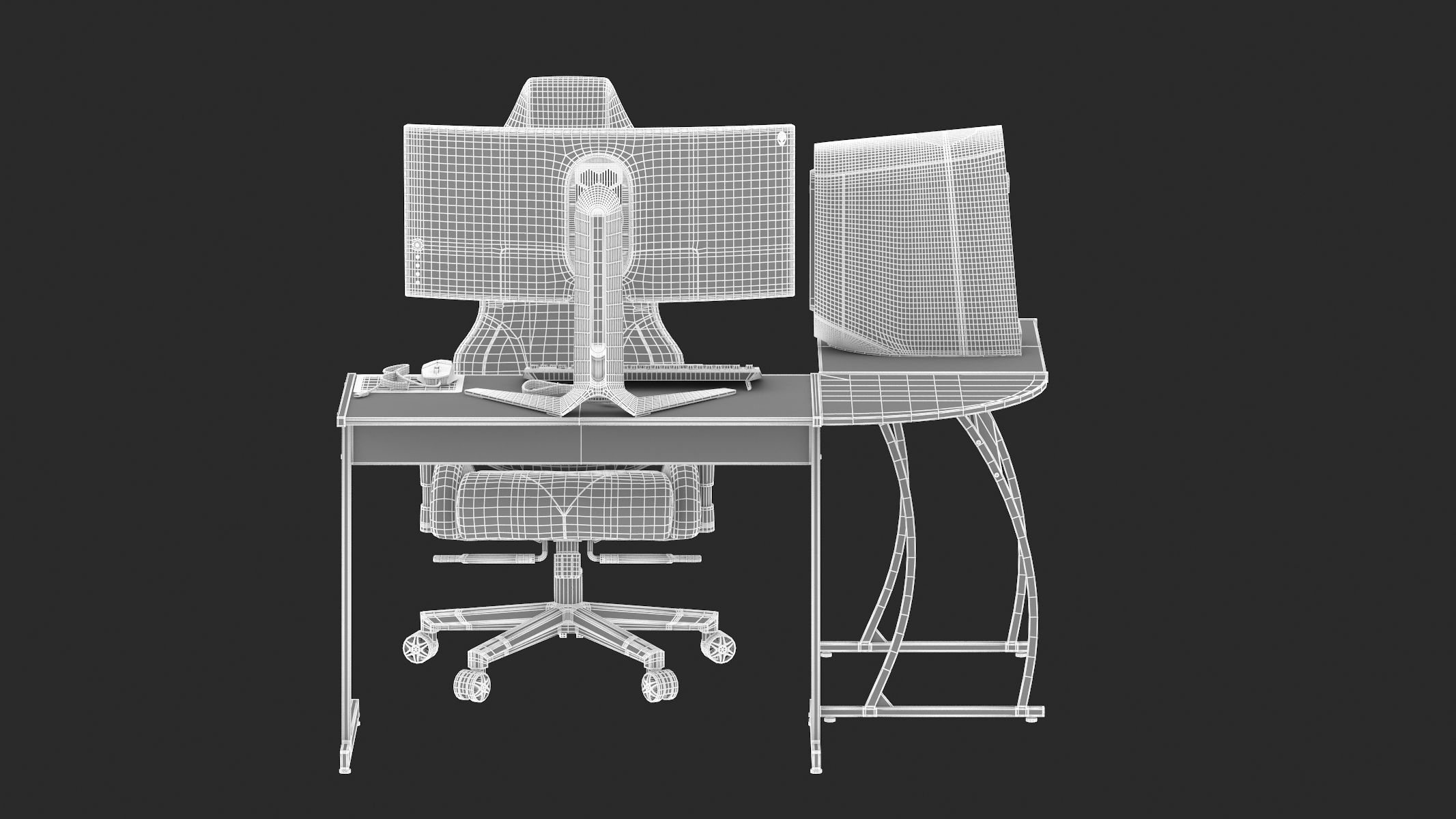 Gaming Set desk with chair and monitor 3D model_29